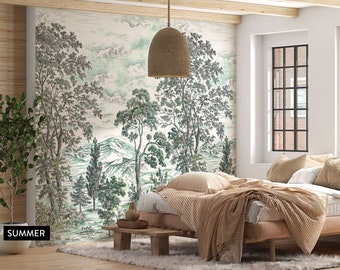 Forest Fairy Wallpaper: Tropical Botanical Tree Decor, Peel and Stick - Vintage Forest Mural