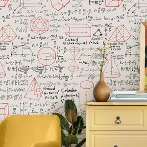 Handwritten Mathematical Formulas and Geometric Shapes Wallpaper - Ideal for Study Rooms and Classrooms