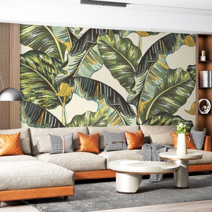 Banana Leaves Wallpaper - Lush Green Garden Theme, Tropical Botanical Decor, Peel and Stick, Eco-Friendly Wall Covering for Vibrant Home