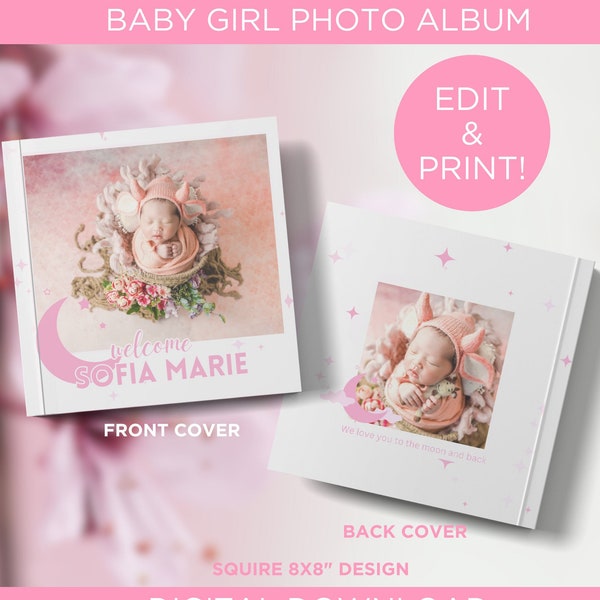 Baby Photo Album Template in Canva | Baby Photo Album for Girls | Album Template for Newborn Photography Baby Book