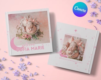 Baby Photo Album Template in Canva | Baby Photo Album for Girls | Album Template for Newborn Photography Baby Book