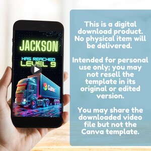 Editable Video Game Truck Birthday Party Invitation, Video Game Animated In - This is a digital download product. No physical item will be delivered. Intended for personal use only.

You may share the downloaded video file but not the Canva template.