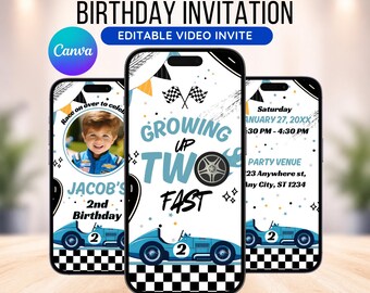 Growing Up Two Fast, Two Fast Birthday, Two Fast Invitation, Racing Theme Party, Boy Racing Party, Animated Invite, Video Invitation Digital