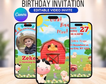 Farm Birthday Video Invitation: Animated Barnyard Party (Digital Download)