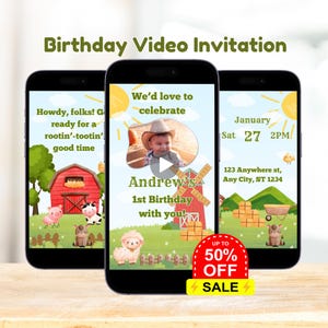 Editable Farm Birthday Video Invitation Template, Farm Theme Birthday Party Animated Invite, Boy Invitation, Barnyard Birthday Digital Evite