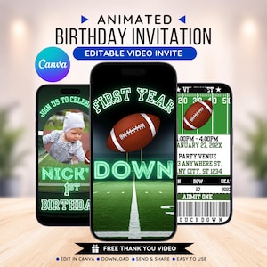 Anniversaire de premier anniversaire, premier anniversaire de football, Faire-part de football, Fête de football, Invitation animée premier anniversaire de garçon, Faire-part vidéo