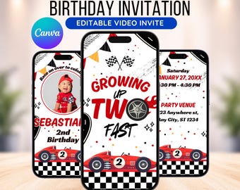 Two Fast Birthday Video Einladung: Racing Theme (Digitaler Download)
