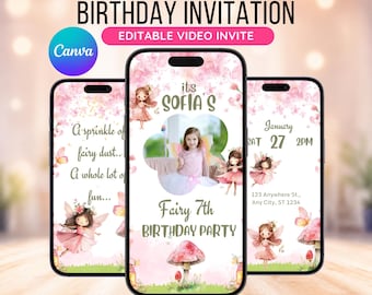 Editable Fairy Birthday Video Invitation Template, Fairy Garden Birthday Animate Invite, Forest Girl Magical Birthday Party, Enchanted Fairy