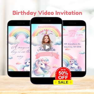 Convite de unicórnio, aniversário de unicórnio, convite de aniversário de unicórnio, festa de unicórnio, aniversário de menina com tema de unicórnio, convite animado, convite em vídeo