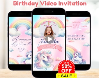 Unicorn Invitation, Unicorn Birthday, Unicorn Birthday Invite, Unicorn Party, Unicorn Theme Girl Birthday, Animated Invite, Video Invitation