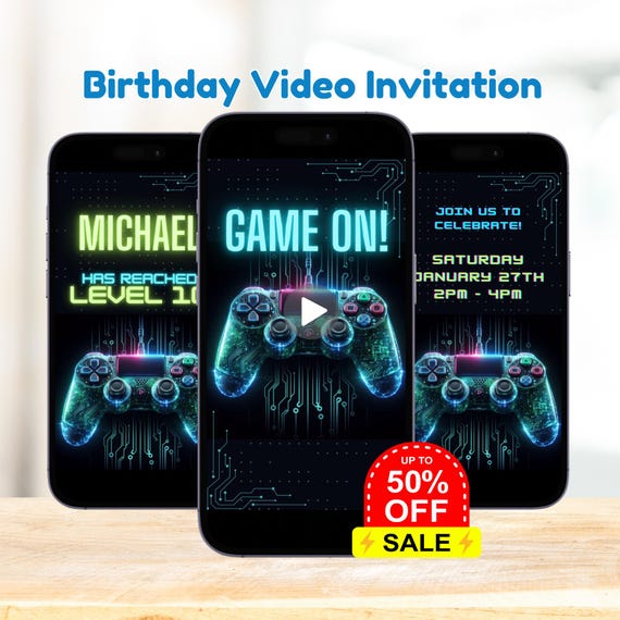Editable Video Game Birthday Invitation: Animated Gaming Invite  (Canva Template, Downloadable Invite)