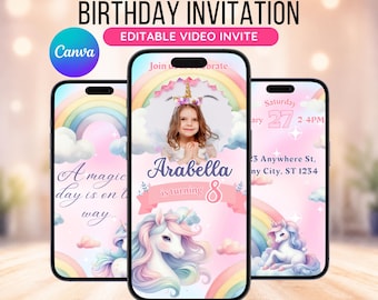 Faire-part Licorne, Anniversaire Licorne, Invitation Anniversaire Licorne, Fête Licorne, Anniversaire Une Fille Sur Le Thème De La Licorne, Invitation Animée, Faire-Partir Une Vidéo