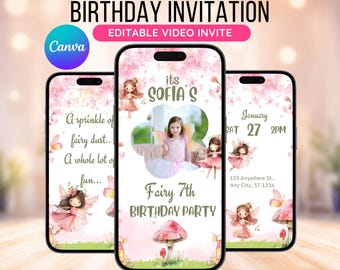 Fairy Birthday, Fairy Garden, Fairy Tale, Enchanted Fairy, Girl Birthday Invitation Editable Template SMS, Animated Invite, Video Invitation