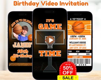 Basketball Invitation, Basketball Birthday Invitation, Basketball Invite, Boy Birthday Invitation, Animated Invite, Video Invitation Digital