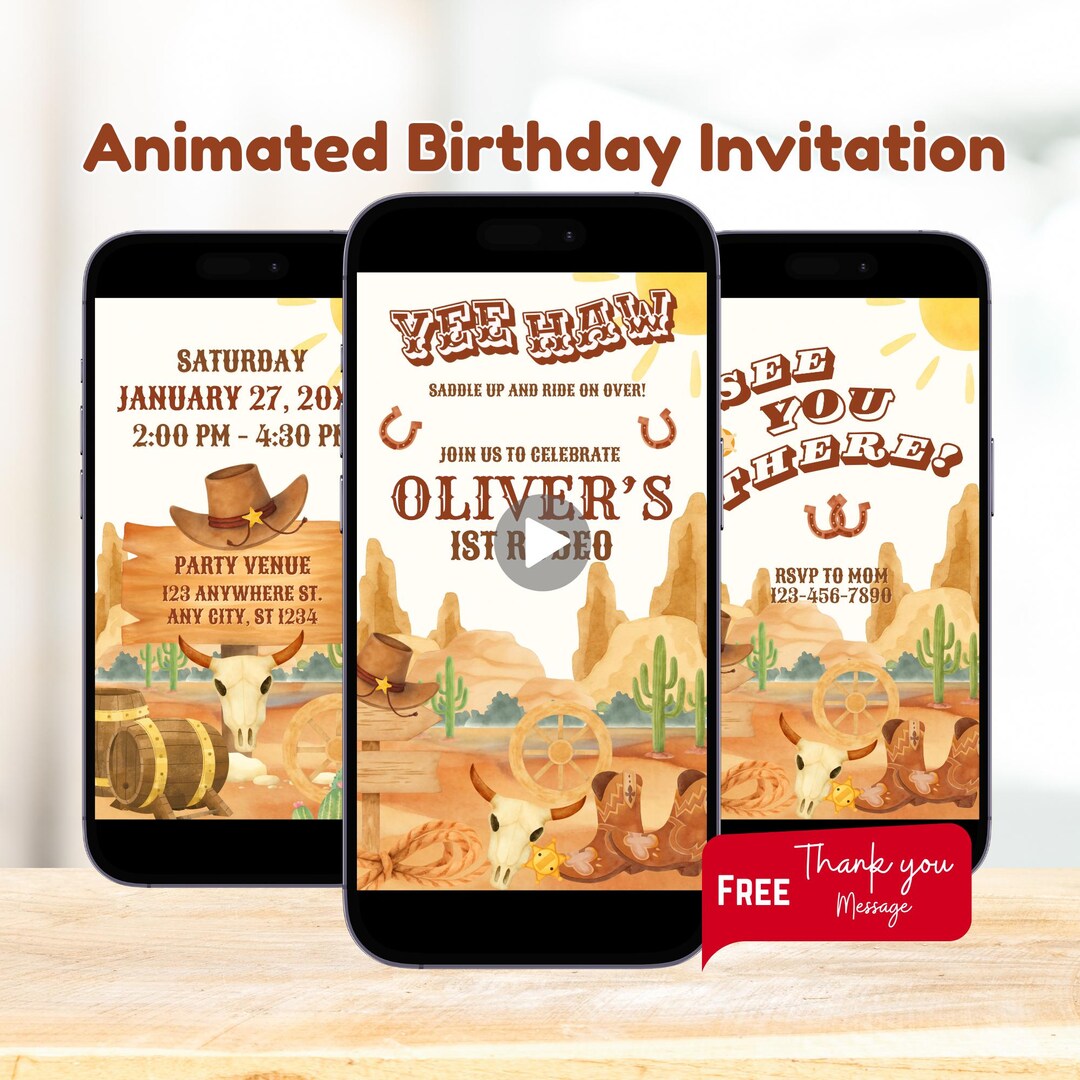 First Rodeo Birthday Invitation, Cowboy 1st Birthday Party, Wild West ...