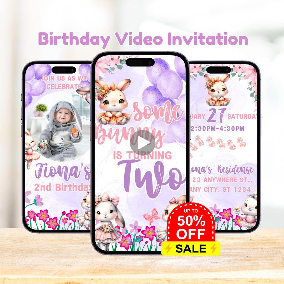 Editable Some Bunny is Two Birthday Video Invitation, Bunny Birthday ...