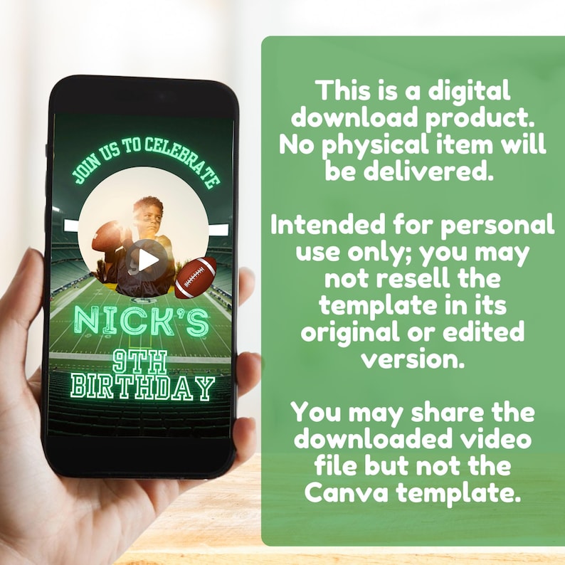 Football Invitation, Football Birthday Party Invitation, Boys Birthday Invi - Share it with friends and family via email, social media or messaging apps