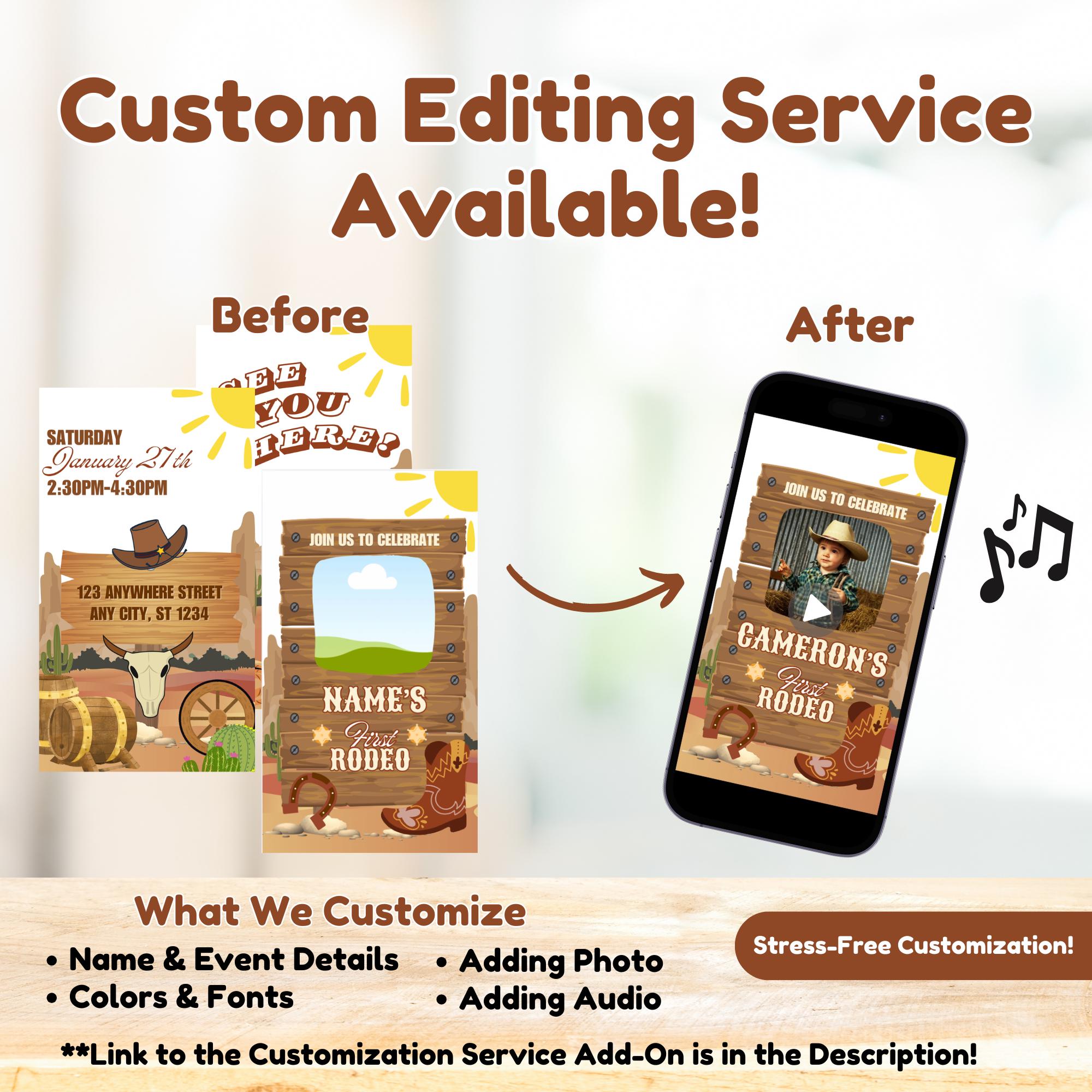 Editable Cowboy First Rodeo Birthday Video Animated Invitation (canva ...