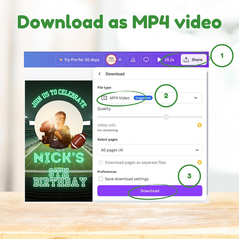 Football Invitation, Football Birthday Party Invitation, Boys Birthday Invite, Animated Invite, Video Invitation, Editable Canva Template - Download as Mp4 video