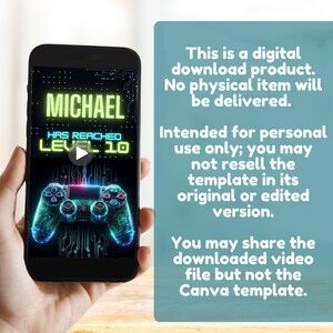 Editable Video Game Birthday Invitation, Gaming Invitation, Video Game Invi - This is a digital download product. No physical item will be delivered. Intended for personal use only.

You may share the downloaded video file but not the Canva template.