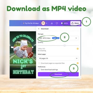 First Year Down Birthday, Football First Birthday, Football Invitation, Football Party, Boy First Birthday Animated Invite, Video Invitation - Download as Mp4 video