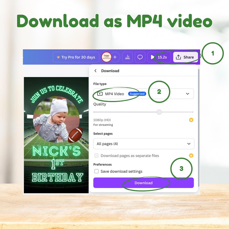 First Year Down Birthday, Football First Birthday, Football Invitation, Football Party, Boy First Birthday Animated Invite, Video Invitation - Download as Mp4 video