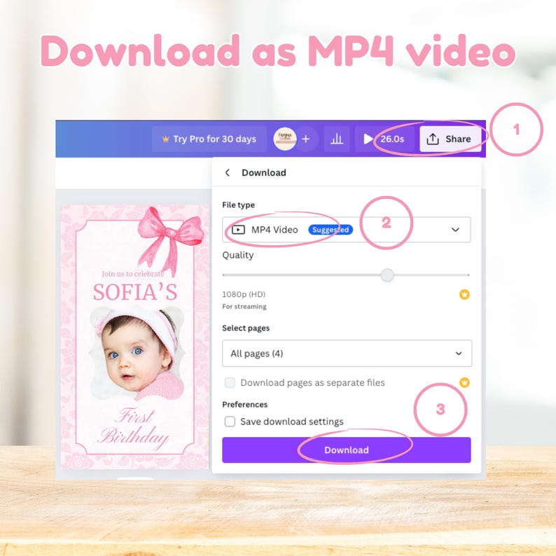Pink Coquette Bow, Coquette Invitation, Coquette Birthday, Bow Invite First Birthday, Girl 1st Birthday, Animated Birthday, Video Invitation - Download as Mp4 video