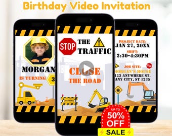 Editable Construction Birthday Party Video Invitation, Construction Truck Animated Invite, Dump Truck Invite Canva Template, Boys Invitation