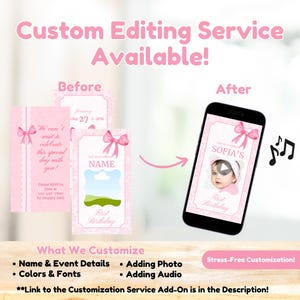 Pink Coquette Bow, Coquette Invitation, Coquette Birthday, Bow Invite First Birthday, Girl 1st Birthday, Animated Birthday, Video Invitation- Customization Service Add-on