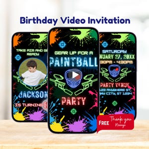 Editable Paintball Birthday Invitation, Paintball Party, Kids Invitation, Party Favor, Animated Invite, Downloadable Invite, Canva Template