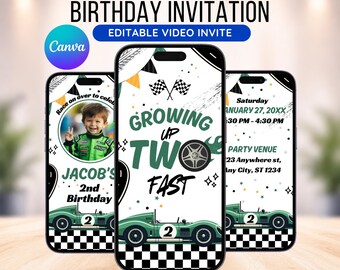 Growing Up Two Fast, Two Fast Birthday, Two Fast Invitation, Racing Theme Party, Boy Racing Party, Animated Invite, Video Invitation Digital