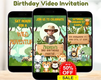 Safari Animals, Birthday Video, Jungle Safari, Animated Invite, Jungle Animals , Video Invitation, Safari Birthday, Safari Invitation, Evite