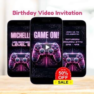 Video Game Invitation, Gaming Party, Gamer Birthday, Arcade, Girl Invitation, Girl Birthday Party, Animated Invite, Birthday Video Invitatio