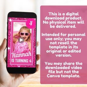 Fashion Doll Invite Birthday Video, Pink Doll Birthday Video Invitation, Pi - This is a digital download product. No physical item will be delivered. Intended for personal use only.

You may share the downloaded video file but not the Canva template.