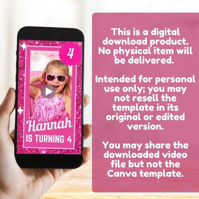 Fashion Doll Invite Birthday Video, Pink Doll Birthday Video Invitation, Pi - This is a digital download product. No physical item will be delivered. Intended for personal use only.

You may share the downloaded video file but not the Canva template.