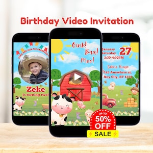 Farm Birthday Video Invitation: Animated Barnyard Party (Digital Download)