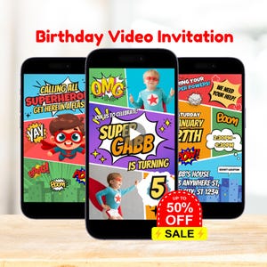 Convite de super-herói, Aniversário de super-herói, Convite de aniversário de super-herói, Convite para menino, Lembrancinhas de festa de aniversário, Convite animado, Vídeo convite