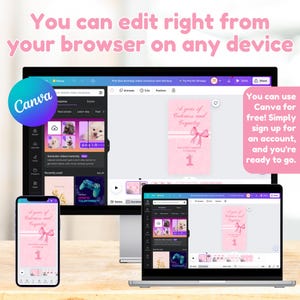 Pink Coquette Bow, Coquette Invitation, Coquette Birthday, Bow Invite First Birthday, Girl 1st Birthday, Animated Birthday, Video Invitation - Edit right from your browser on any device