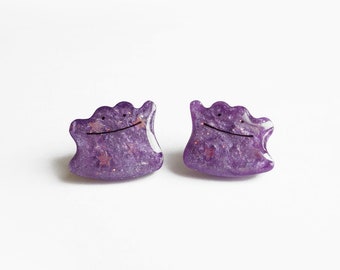 ditto earrings, resin purple sparkle ditto studs