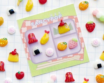 mini bento box earring studs - build your own mix and match tiny bento lunch jewelry set!