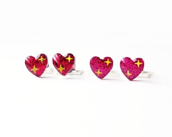 itty bitty sparkle heart emoji earrings, choose red or pink! stainless steel posts OR clip ons