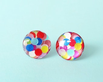circle resin studs, fun technicolor dots earrings