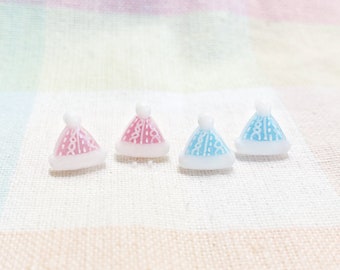 cable knit toque earrings, choose pink or blue knit toque resin glitter studs! stainless steel posts OR clip ons