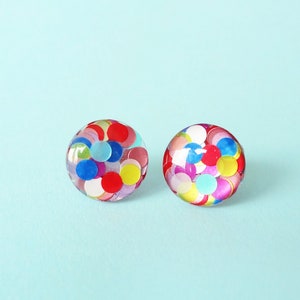circle resin studs, fun technicolor dots earrings