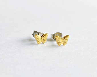tiny brass butterfly earring studs