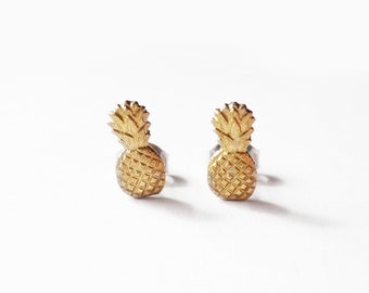 tiny pineapple brass earring studs