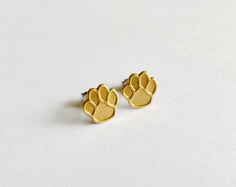 small dog paw brass earring studs