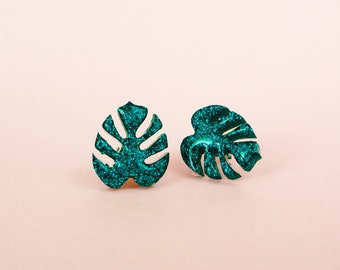 monstera leaf resin earrings