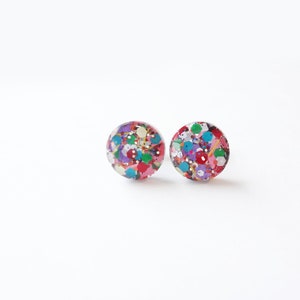 circle resin studs, fun glitter confetti, festive glitter mix earrings image 2