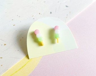 hanami dango earrings, japanese sweets earring studs. stainless steel posts OR clip ons